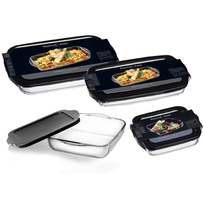 Ritzenhoff & Breker plat de cuisson CUCINA, verre, avec couvercle, 3,2 litre